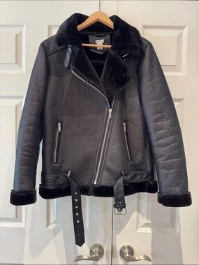 Paraphrase Black Faux-Shearling Moto Jacket